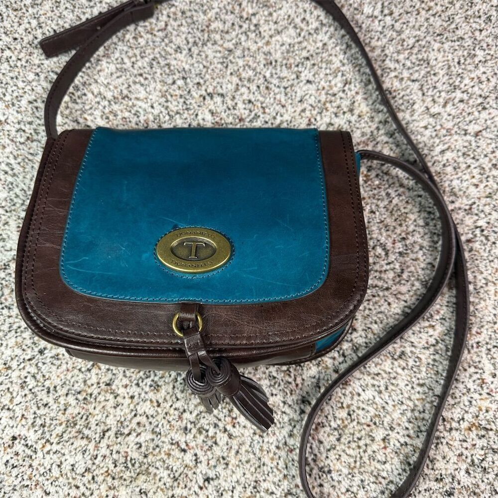 Tignanello Vintage Teal & Brown Leather Crossbody Bag Adjustable Strap​